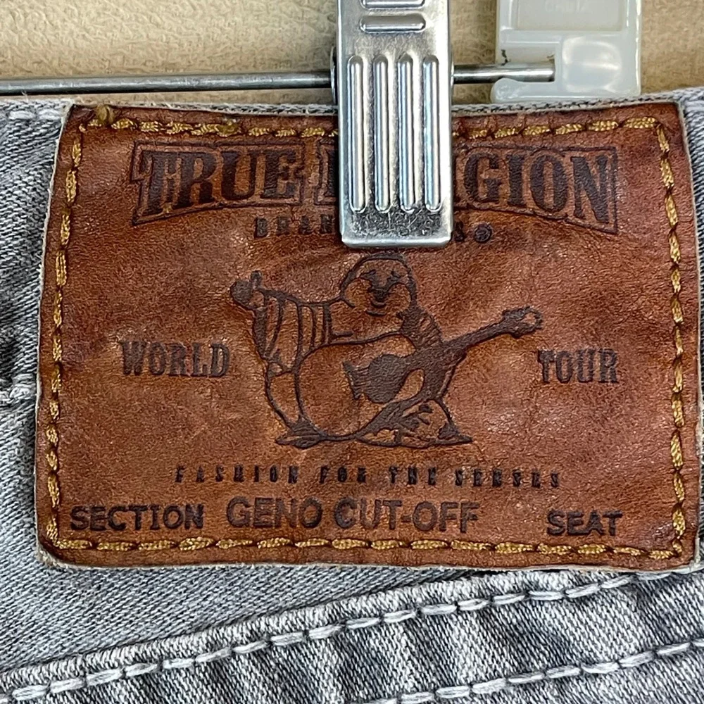 True Religion Men Geno Cut Off Jean‎ Shorts Gray Size 32 Distressed
